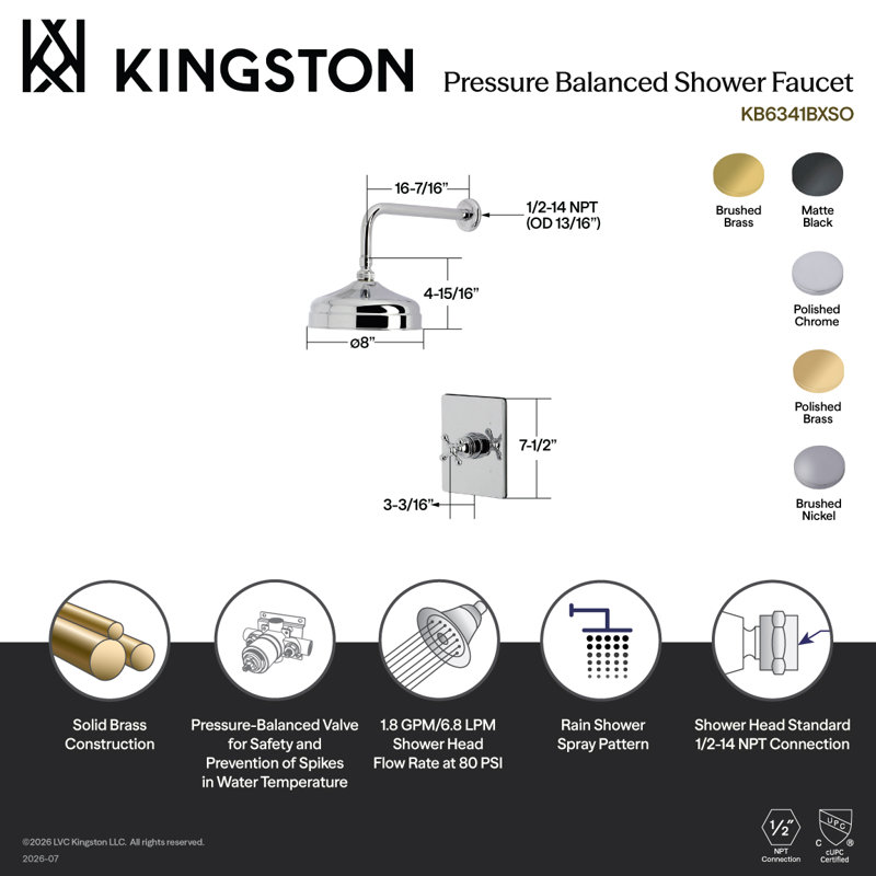 Kingston Brass Metropolitan Single-Handle Pressure Balanced Shower Faucet, Brushed Nickel