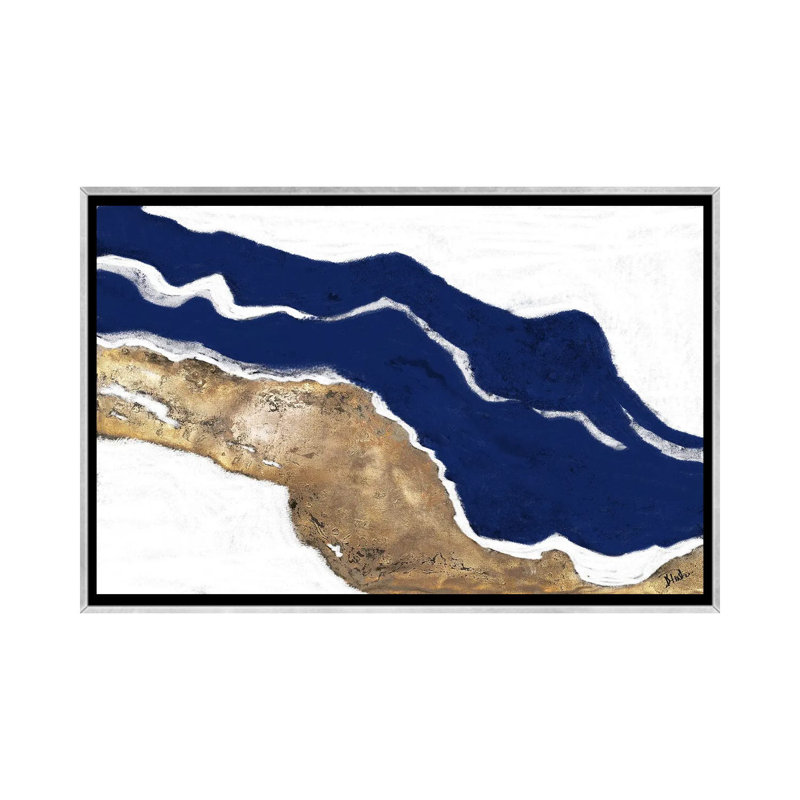 Marine et or Tierra I par Patricia Pinto-impression, H 26 po x l 40 po x P 1,5 po, Toile avec cadre argenté, Pas de tapis