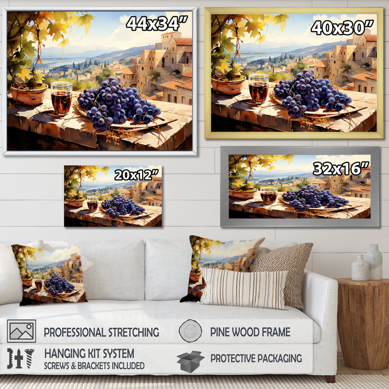 «Mauve Vineyard Tuscan balcon Views - Wine», art mural, Toile tendue, H 16 po x l 32 po x P 1 po
