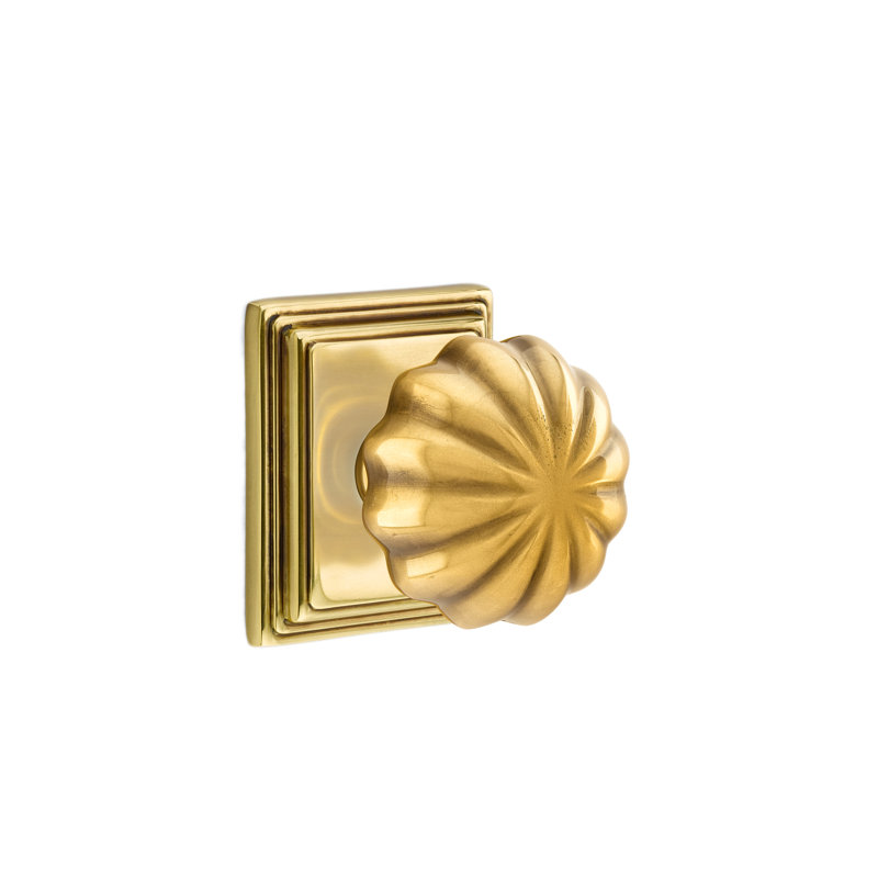 Ensemble de boutons de passage Emtek avec rosette Wilshire et bouton Melon, Laiton antique français