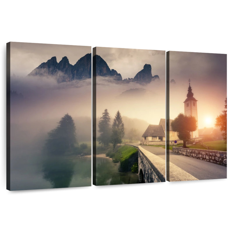 Paysage de brume matinale, H 20 po x l 33 po