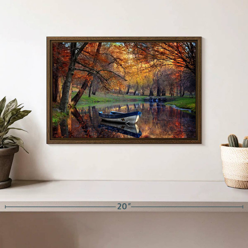 Bateau Autumn Lake, 13 po x 9 po, Cadre flottant en noyer