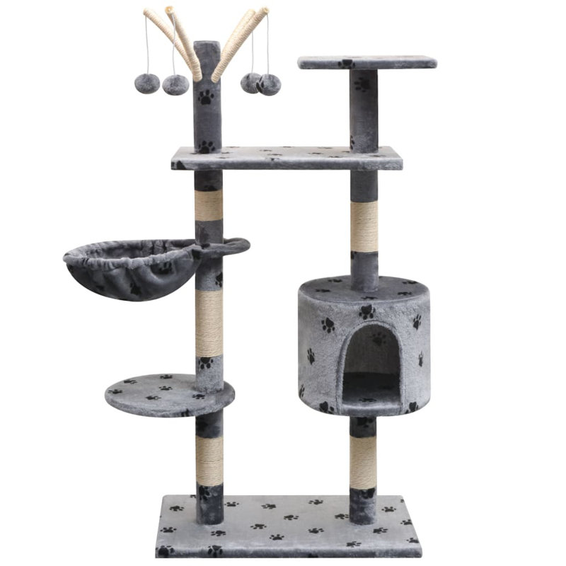 Amerina Cat Tree, 97  cm x 40 cm x 150 cm, Grey With Paw Prints