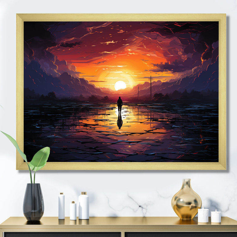 Améthyste «Desert Sands Journey IV» - art mural désert, Cadre d'angle fermé noir, H 34 po x l 44 po x P 1,5 po