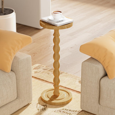 Table à boissons en bois massif, petite table d'appoint ronde en bois d'hévéa pour les petits espaces, tables à martini, tables de bout à piédestal pour le salon, la chambre à coucher, les coins et le bureau (naturel, 9,4 po)
