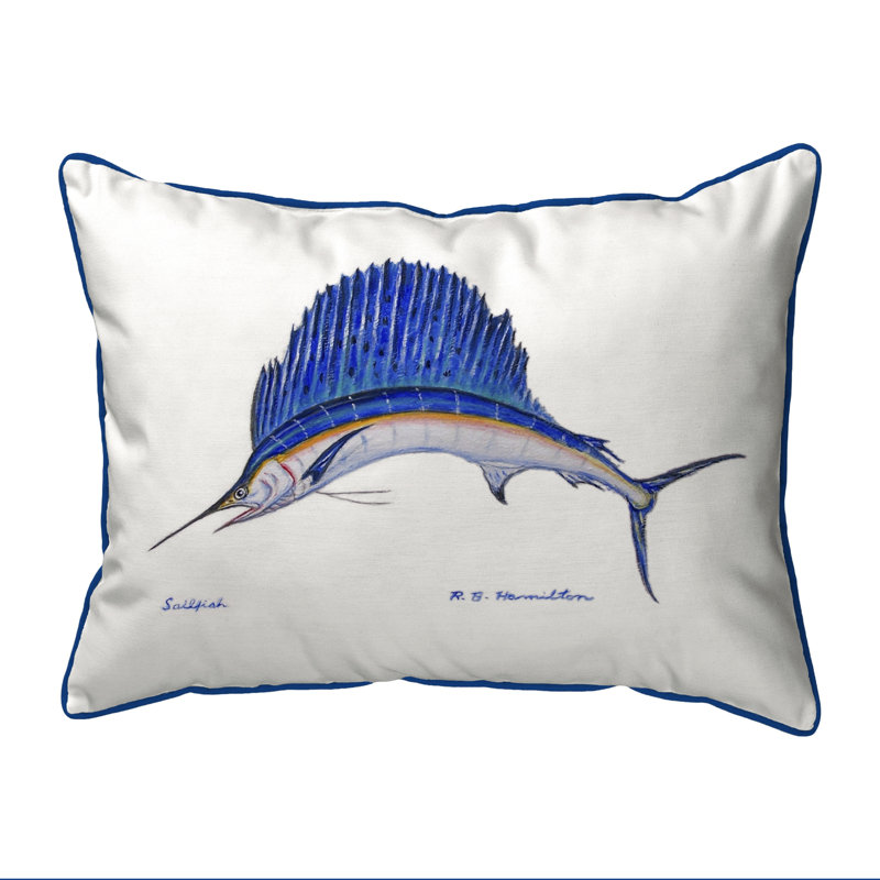 Sailfish Outdoor Reversible Throw Pillow, White, 20"H x 24"W
