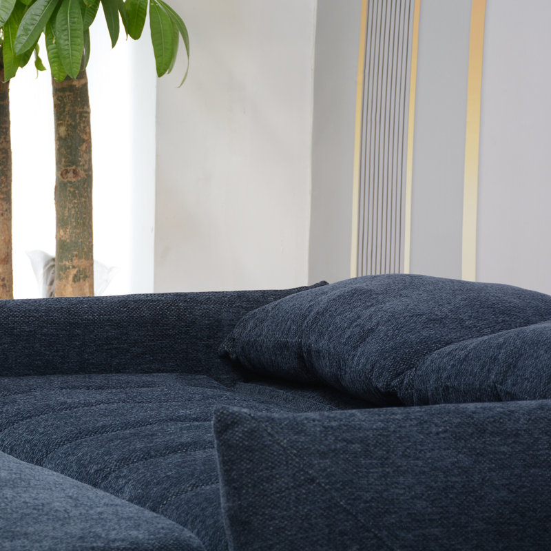 Canapé futon bleu marine avec dossier réglable, rangement et dossier en tissu confortable