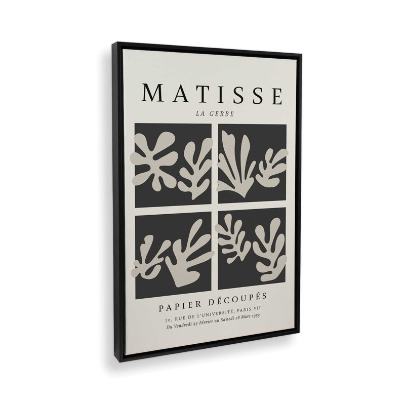 Matisse's La Gerbe Quartet en noir, H 36,75 po x l 24,75 po x P 1,75 po, Cadre flottant noir satiné