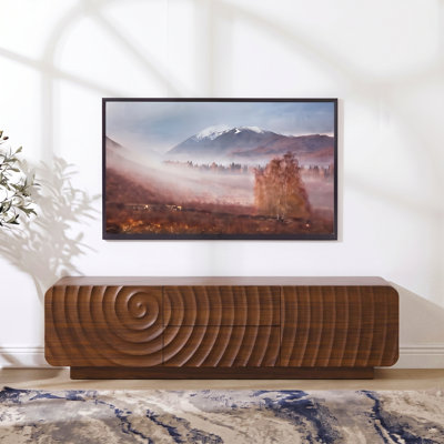 58" Modern Wood TV Stand with Storage, TV Console with 2 Drawers & Cabinet Doors, Entertainment Center with Sculptural Wave Design