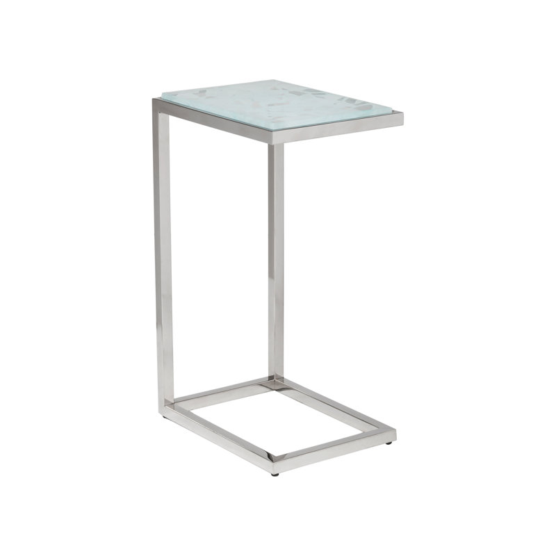 Mid-Century Modern Blue Glass and Silver Metal Rectangular Table