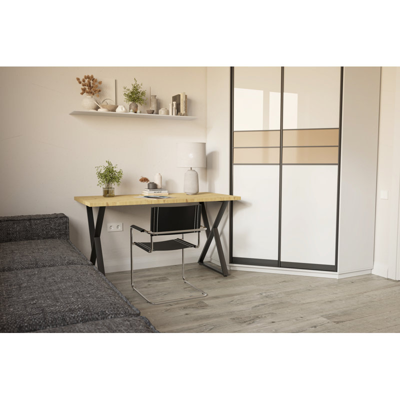 Metal Base Dining Table, 72cm H x 140cm W x 70cm D, Artisan Oak