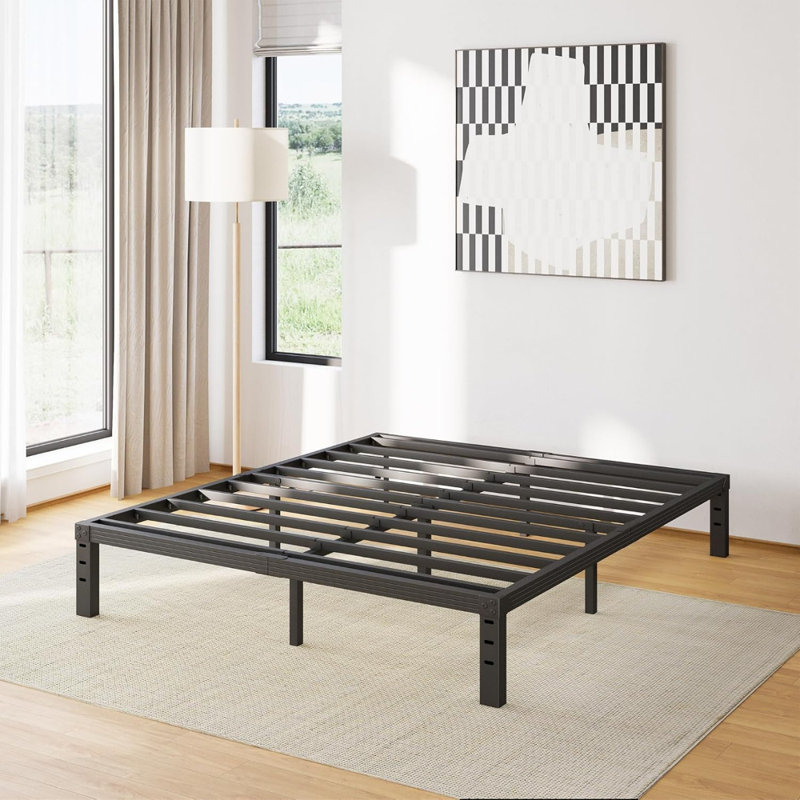 Black Heavy Duty Metal Queen Platform Bed Frame, 12-Inch High