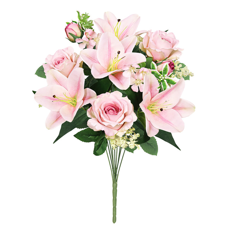Bouquet de tiges de fleurs de lys artificielles mélangées, Rosé