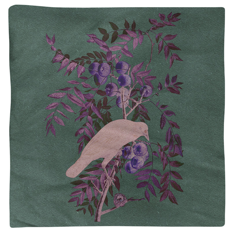 Serviette de coton 10 po american crow John James Audubon, Vert foncé et mauve
