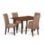L'ensemble de salle à manger 5 pièces comprend une table de salle à manger rectangulaire avec feuille papillon et 4 chaises rembourrées en tissu de lin brun, acajou-714503313-714503341-714503312