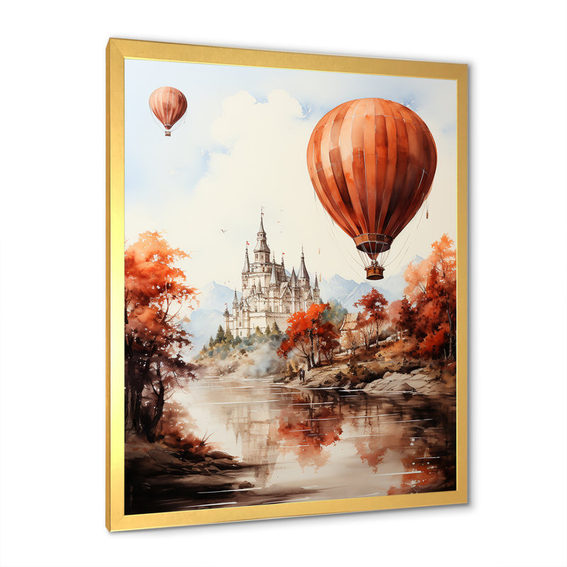 «Castle Hot Air Balloon Flight II», reproduction sur toile, Encadrement doré, H 40 po x l 30 po x P 1,5 po