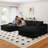 Boneless Boneless Couch,Modular U-Shaped Sectional Sofa,106-Inch 4-Seater Chaise Lounge With Reversible Design, Striped Corduroy Fabric In BLACK – Customizable Living Room Or Bedroom Couch, Freely Configurable Layout.-1338814376-1338814378