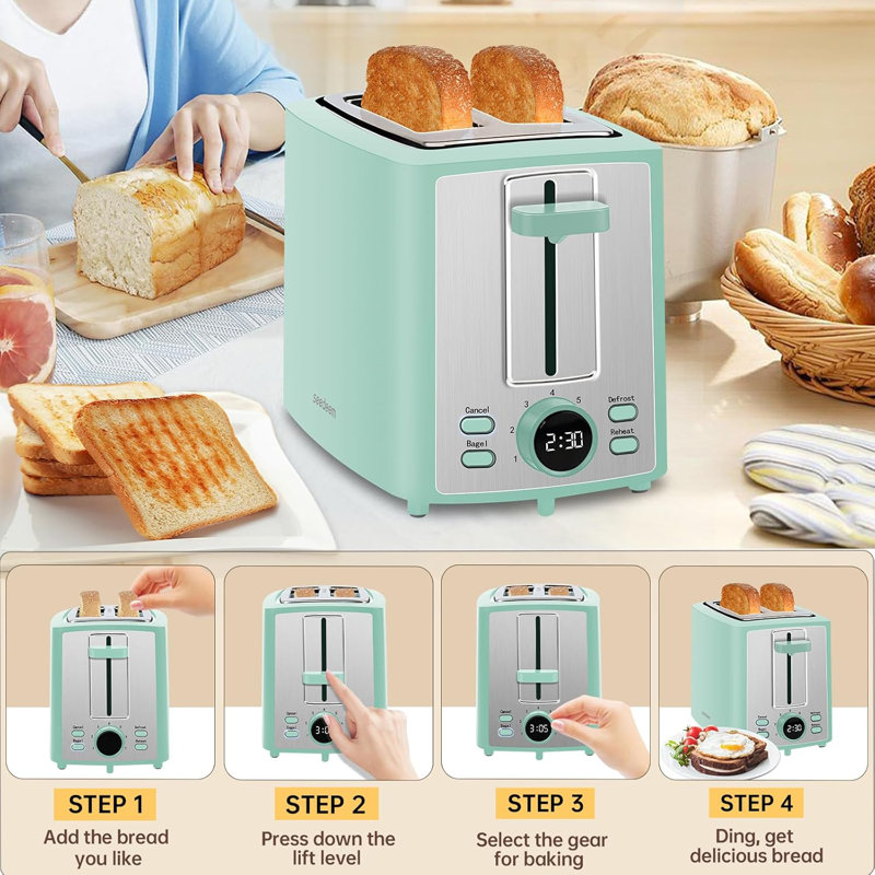 Toaster 2 Slice, Bread Toaster with LCD Display, 7 Shade Settings, 1.４'' Wide Slots 900W, Blue