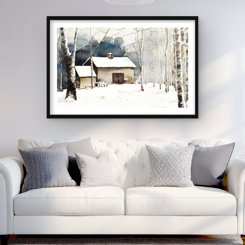 Petite grange d'hiver - beige, H 24 po x l 36 po, Noir