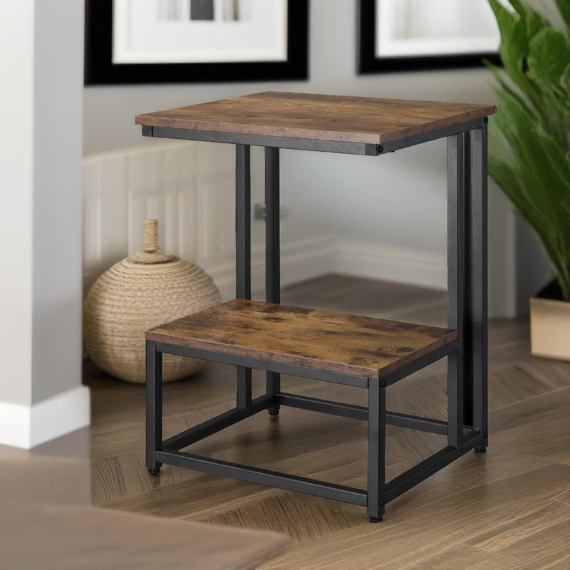 Frostia Two Tier C Shaped Side Table End Sofa Accent Tables Rustic Living Room Furniture