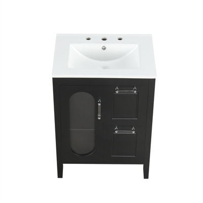 Elegant Black Vanity With Ceramic Sink, Solid Wood & Mdf, Modern Bathroom Fixture
