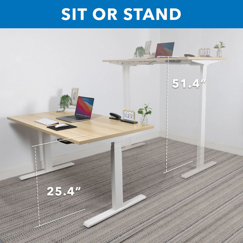 Nikkia Adjustable Height Steel Standing Desk, 51.40" H x 55" W x 29" D, Maple/White