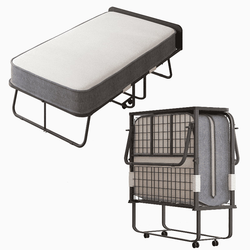 Lit pliant avec matelas en mousse de 5 po et roues verrouillables, H 17 po x L 75 po x l 38 po