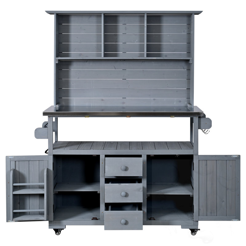 Banc de rangement avec roues verrouillables et huche, Gris