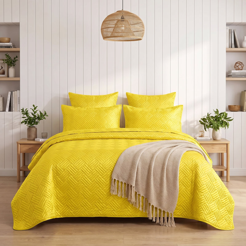 Ensemble De Courtepointe 3 Pièces, Couvre-lit Matelassé À Motif Géométrique en Satin De Soie (1 Courtepointe, 2 Taies D'oreiller) - NTBAY