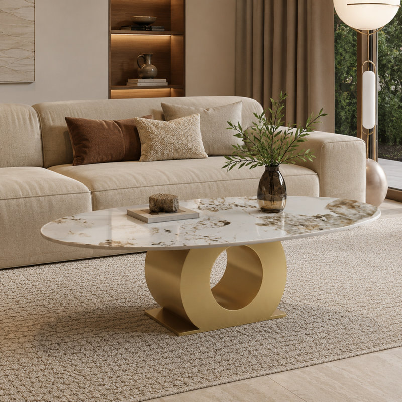 Table basse ovale moderne en pierre frittée 49,2 po Caston, Doré