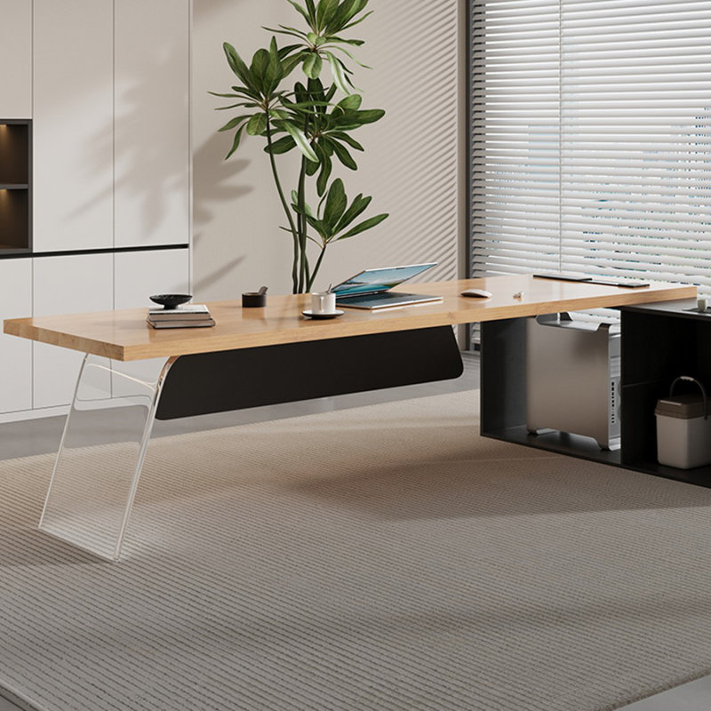 Bureau de direction rectangulaire brun en bois massif et acrylique, H 29,53 po x l 62,99 po x P 55,12 po, Retour à droite