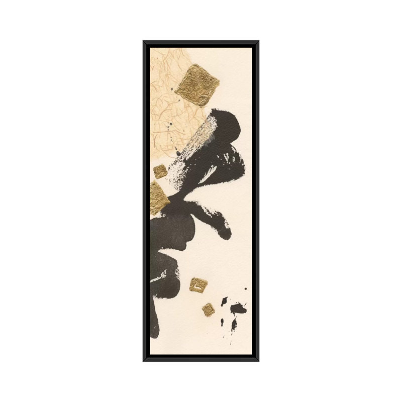 Gilded Collage II, impression sur toile tendue, H 36 po x l 12 po x P 1,5 po, Cadre noir