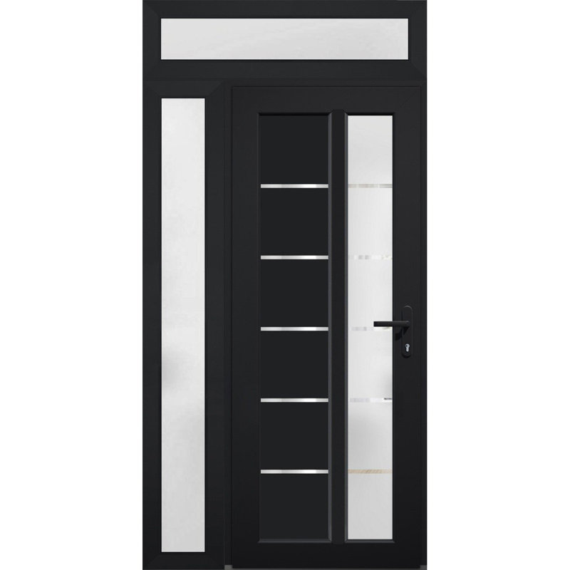 Façade extérieure pré-montée Fibre de verre verre givré / Manux 8088 noir mat / Fenêtre extérieure latérale / supérieure et portes de bureau Portes d'entrée commerciales et résidentielles Garage de garage-W30 + 12 po x H80 + 14 po -Intérieur gauche