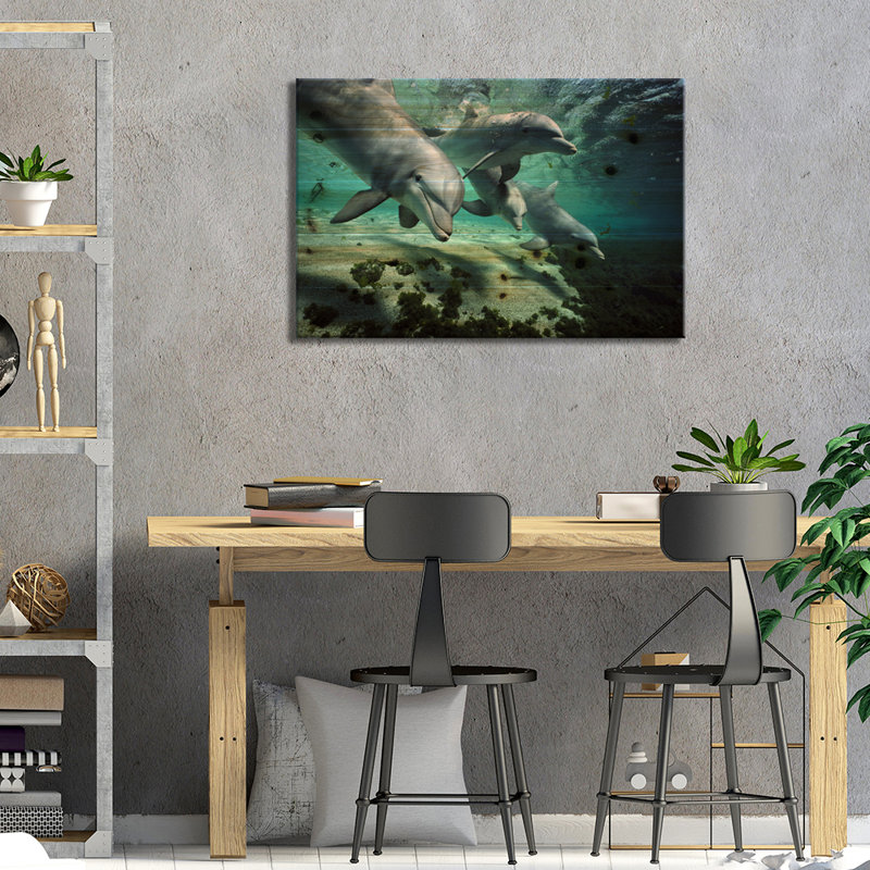 «Bottlenose Dolphin Pod, Hawaii» par Flip Nicklin - impression non encadrée sur bois, L 40 po x H 26 po
