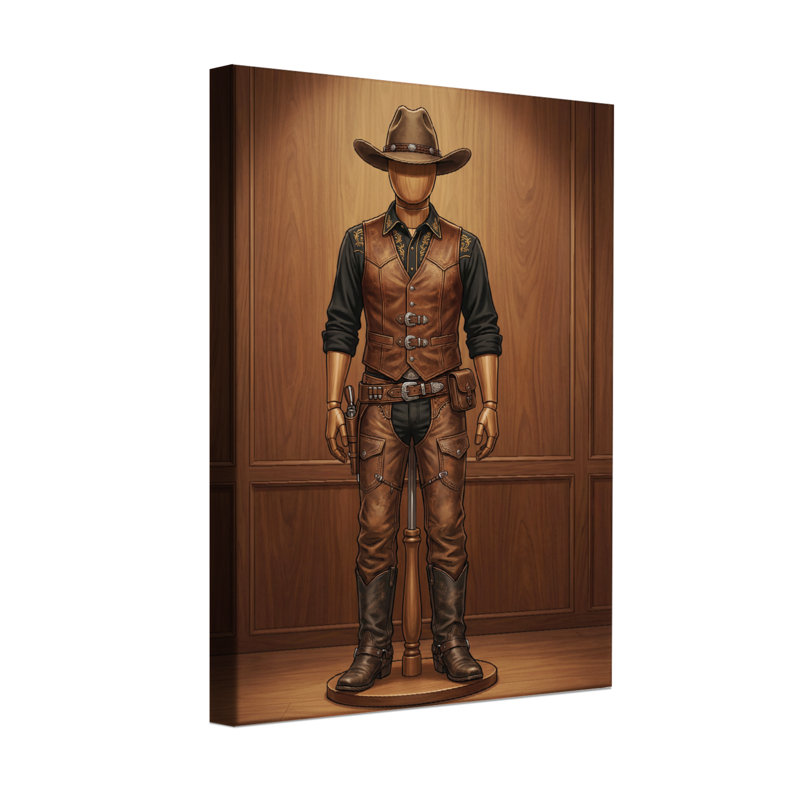 Tenue de cowboy avec chapeau et bottes, H 12 po x l 18 po, Ne s’applique pas, Toile tendue sur cadre