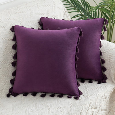 Velvet With Tassle Tassels Velvet Reversible Throw Pillow