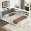  Lit plateforme double en bois avec tête de rangement et tablette fonctionnelle ouverte, blanc-781109239