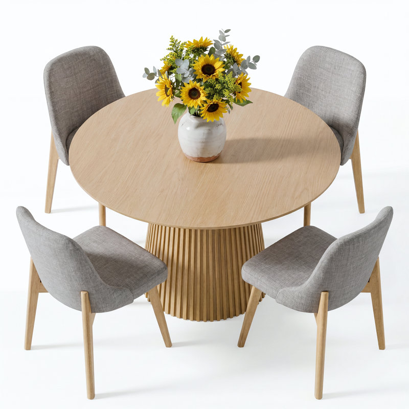 Jelks 4 - Person Round Solid Wood Dining Table Set, Light Gray