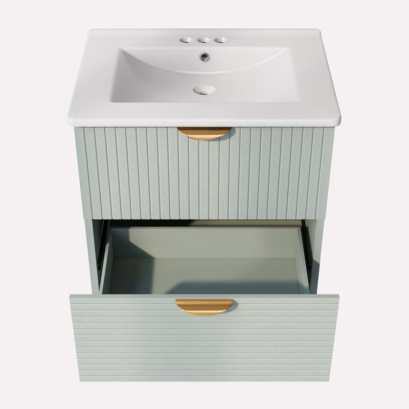 Meuble-lavabo mural moderne à 2 tiroirs, Vert