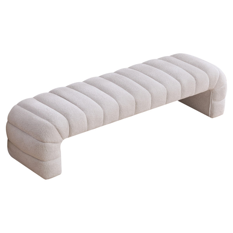 Modern Upholstered Armless Bed Bench, Channel Tufted Couch Daybed Chaise, Ivory Chenille, Beige