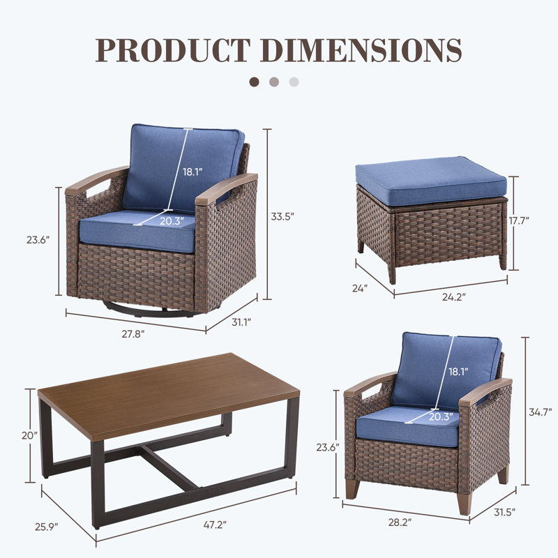 Arundel 7-Pieces Outdoor Patio Wicker Furniture Conversation Set With Coffee Table, Blue