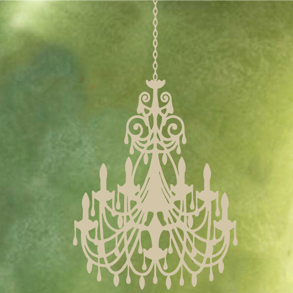 Décalcomanie murale lustre ornée, H 24 po x l 16 po x P 0,01 po, Beige