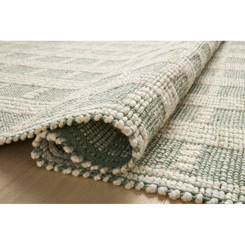 Ivory & Sage 5' x 7' Hand-Woven Cotton-Blend Geometric Area Rug