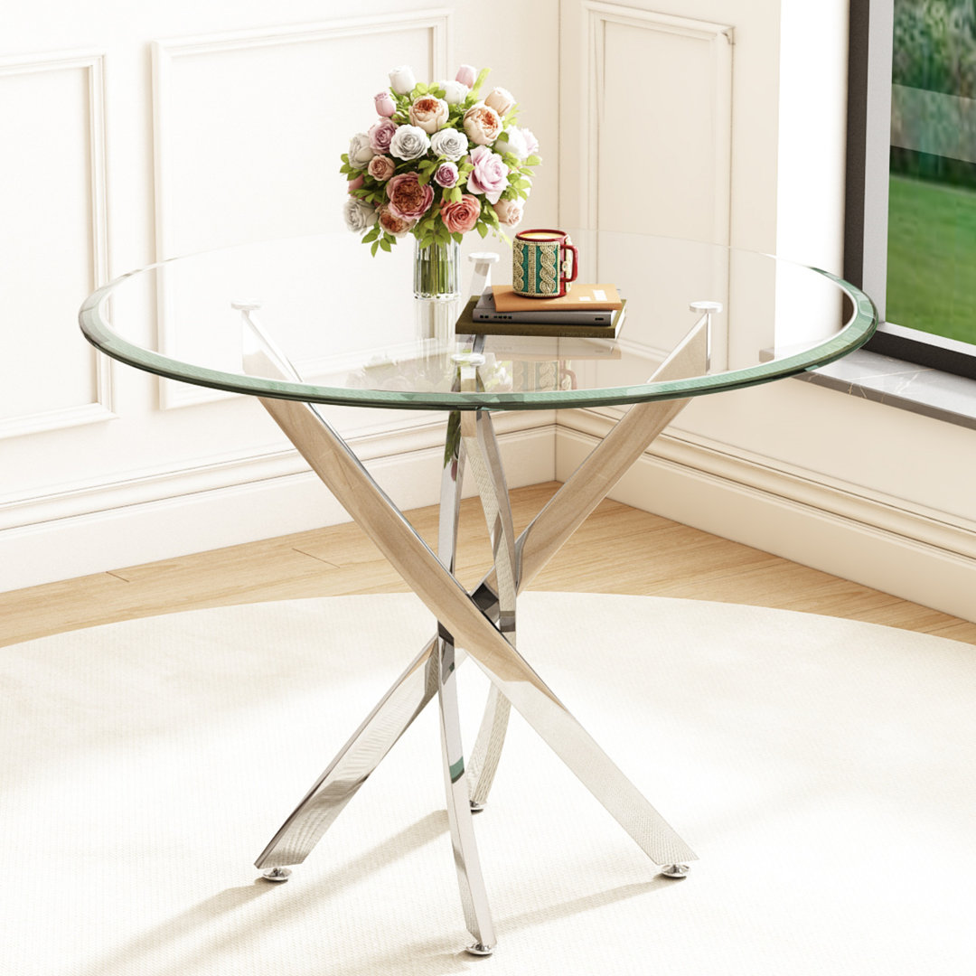 Lakeicha Round 36'' Glass Top Metal Base Dining Table Mercer41 Table Base