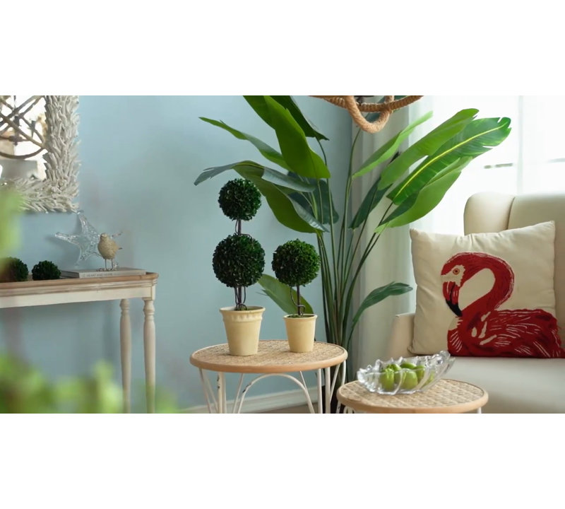 Evergreen Elegance Faux Boxwood Sphere Topiary, 6"x14", Indoor/Outdoor