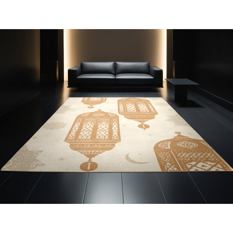 Tapis moelleux moelleux à imprimé bloc Estaugh Global Inspired - beige, 4 x 6