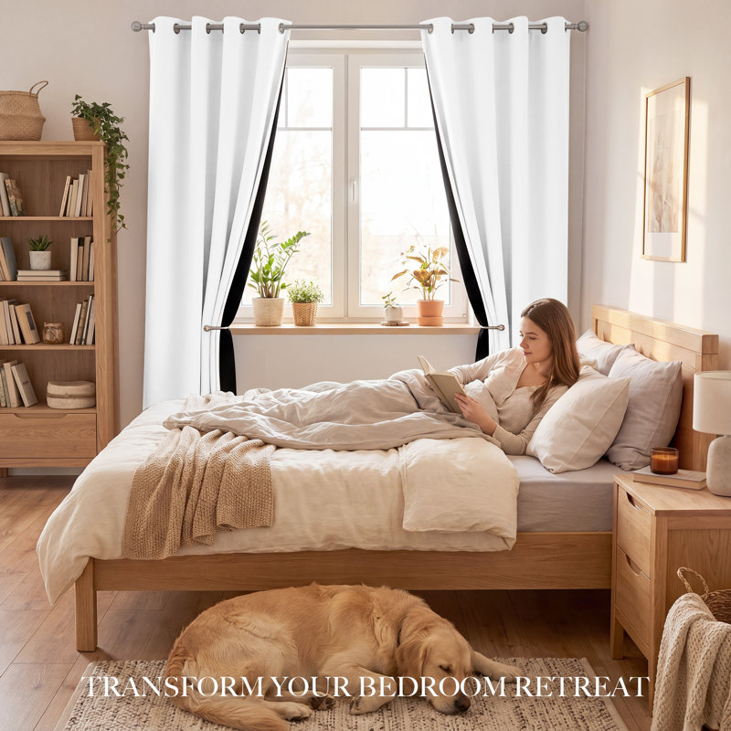 100% Blackout Window Curtain Panels, Cold and Full Light Blocking Drapes with Black Liner for Bedroom, Thermal Insulated Draperies, 2 Pieces
