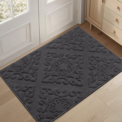 Paillasson d'intérieur antidérapant avec conception absorbante lavable à poils courts pour chaussures et pattes sales