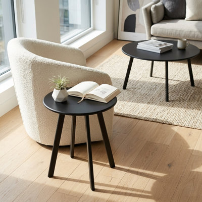 Ensemble de 2 tables basses rondes avec structure en métal robuste, noir