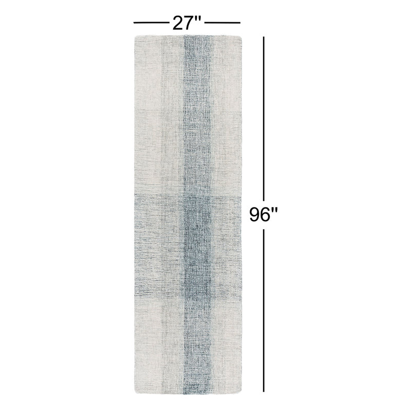 Everlean Gray and Blue Geometric Hand-Tufted Wool and Cotton Area Rug, Runner 2'3" x 8'